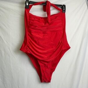 Red Women's One-Piece Halter Swimsuit